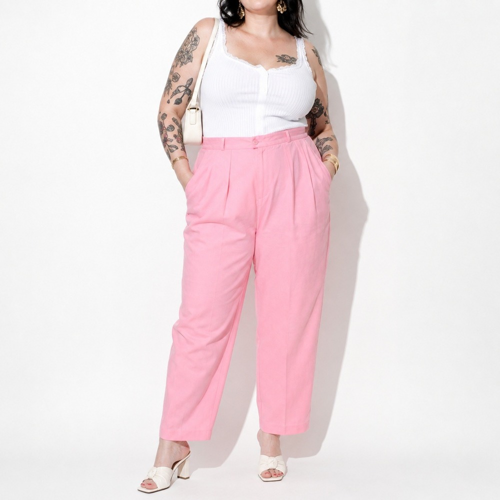 Bright Pink Pleated Pants Womens 10 Vintage Tapered Leg Summer Trousers Condor